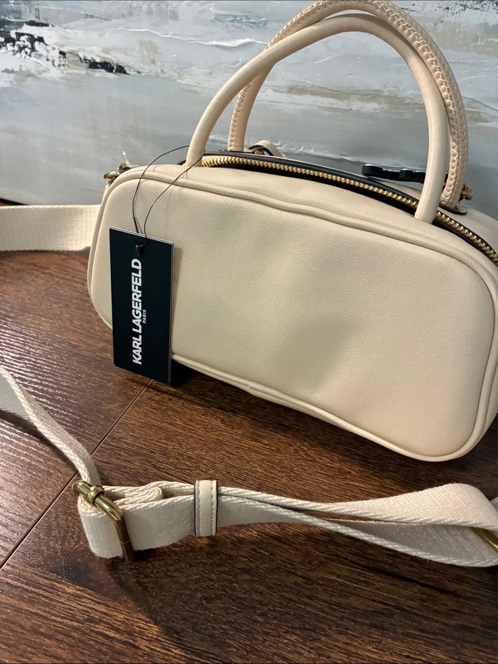 Karl Lagerfeld Cream Satchel with Gold Chain and Charm